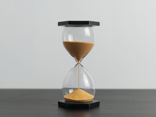 Time Passage. An Hourglass Still Life with Black Accents, Revealing Flowing Granules.