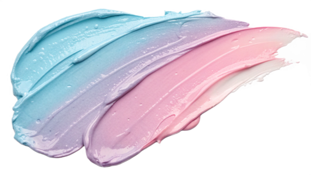 Pink purple and light blue brush strokes forming soft gradient on transparent background for beauty packaging and creative graphic elements in web or print for packaging labels web banners