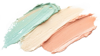 Creamy pastel strokes in turquoise white peach and beige creating textured design element on transparent background for cosmetic labels and web assets for packaging and label design plus web banners..