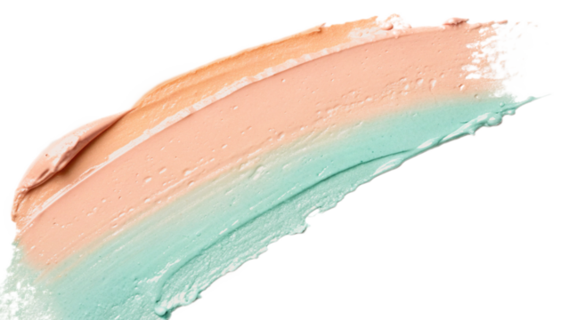 Peach and mint green gradient paint strokes mixing on transparent background for vibrant packaging elements and modern graphic compositions for cosmetic product packaging and promotional web assets..