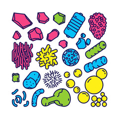 microbe vector illustrations diverse collection of microscopic organisms depicting cellular biology for scientific presentations and educational materials.