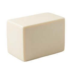 Fototapeta premium Large, rectangular block of mild white cheddar cheese, creamy off-white, smooth surface, precise edges, isolated on a seamless transparent background. Concept for food product advertising