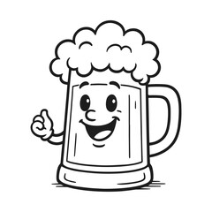Smiling cartoon beer mug giving thumbs-up, vector illustration on transparent background