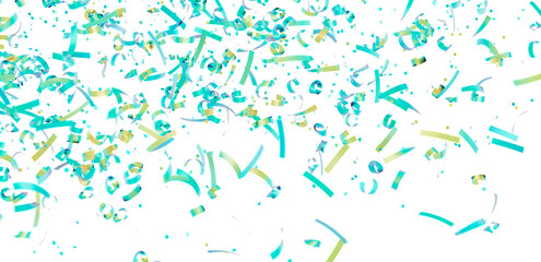 Beautiful image of teal and gold confetti falling on a white background. Perfect for celebrations!