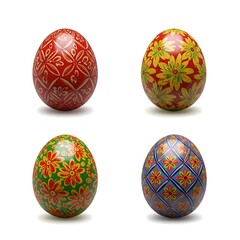 Fototapeta premium Vibrant Decorated Easter Eggs Collection on White