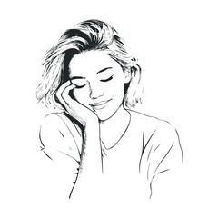 Sketch of young caucasian female with short hair and peaceful expression