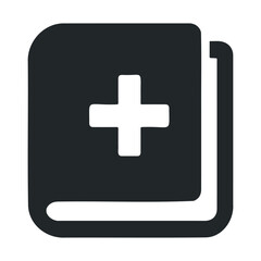 Fototapeta premium Medical book icon with cross symbol on black cover for healthcare and medicine