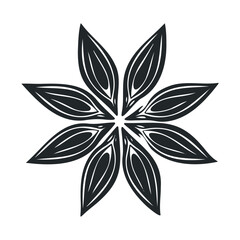 Fototapeta premium Abstract black floral star pattern with symmetrical leaf design