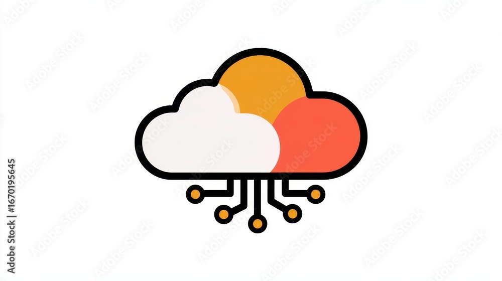 Poster cloud technology network icon line fill color digital orange white abstract modern minimal data stor