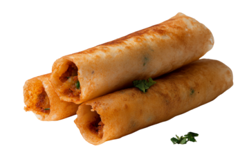 Delicious, crispy rolled tacos with a flavorful filling, garnished with fresh herbs, perfect for any meal or snack.