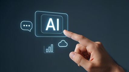 Close-Up of Hand Interacting with Holographic AI Assistant Interface