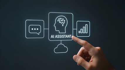 Close-Up of Hand Interacting with Holographic AI Assistant Interface