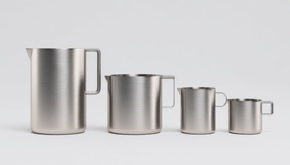 Four stainless steel pitchers in a row