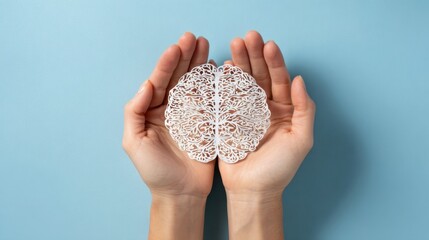 Stroke And Brain Injury Awareness. Woman Holding Paper Brain Shape, Neurology and Psychology Care Concept