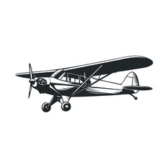 Vintage monochrome single-engine propeller plane illustration