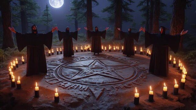 Satanic ritual in the forest.