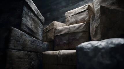 An old storage room filled with unopened parcels a forgotten delivery scene