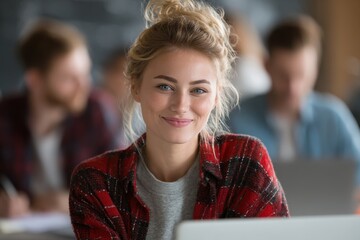 Transfer College. Beautiful Woman Student Working on Application Software in Modern Classroom