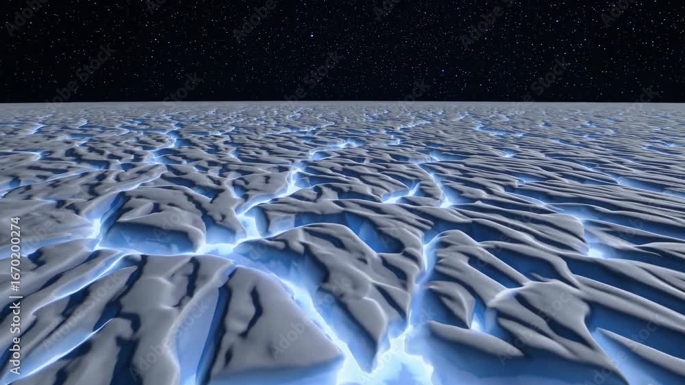 Poster vast ice plains under starlit sky with illuminated cracks, creating an ethereal landscape experience