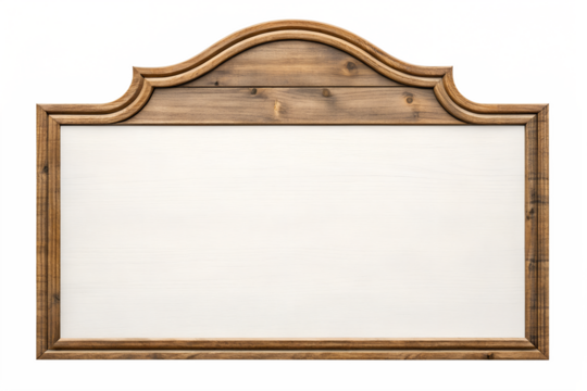Ornate wooden frame with blank white panel for custom text, messages, or decorative signage. Isolated on white, offering classic charm and versatile design
