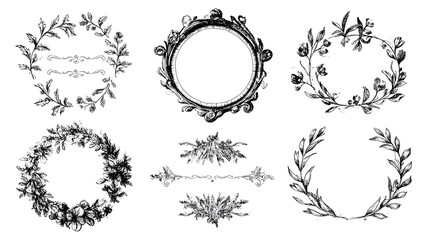 Hand-drawn vintage floral frames and dividers for invitations, branding, and packaging. Concept:
Vintage floral design elements for elegant, handcrafted invitations, stationery, and packaging