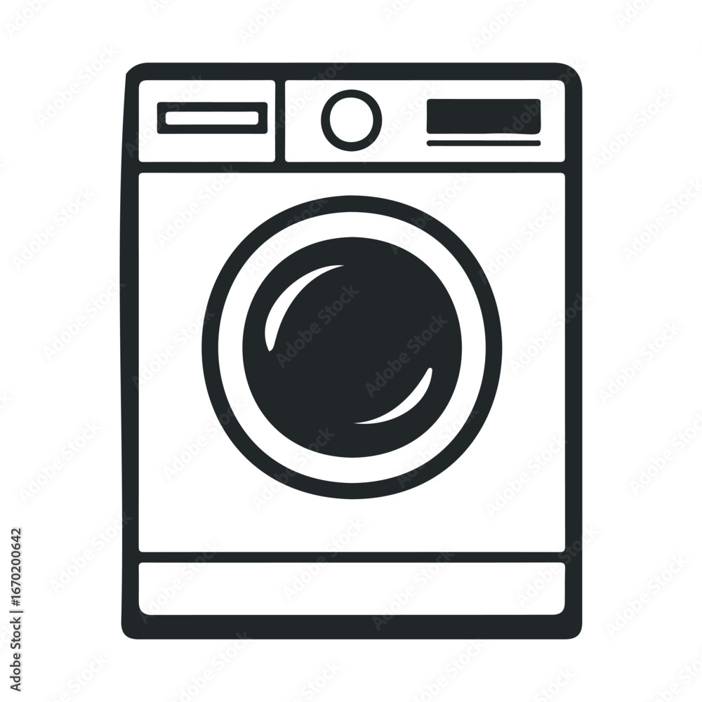 Poster front-loading washing machine icon in monochrome line art style