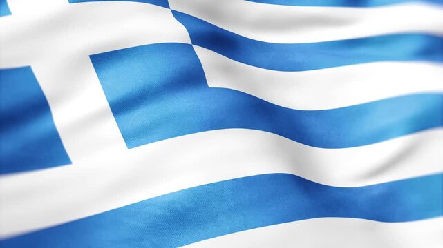 AI-generated abstract of the Greece flag, with vibrant colors and realistic fabric texture waving