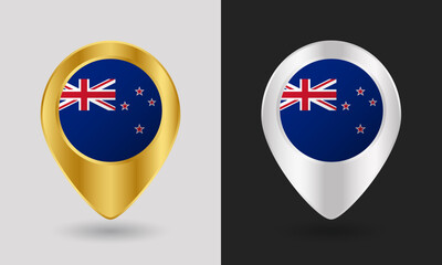 Gold and Silver New Zealand Flag Map Pin Icon
