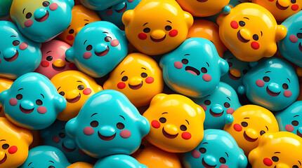 A delightful pile of cute, colorful candy faces, perfect for illustrating sweetness, joy, and playful treats, ideal for childrens designs, holiday celebrations, and sweetthemed artwork