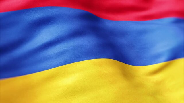 AI-generated abstract flag of Armenia waving with vivid red, blue, and orange horizontal stripes
