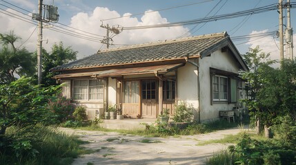 Modest Single-story Old Japanese House Under a Cloudy Sky / 曇り空の下の質素な平屋の古い日本の家
