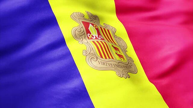 AI-generated abstract showing the waving flag of Andorra (Bandera d'Andorra)