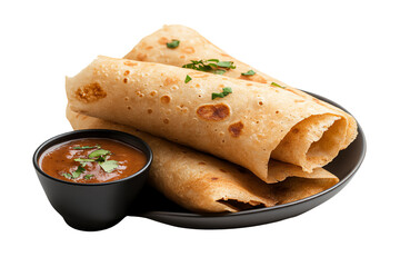 Delicious flatbreads served with a savory dipping sauce, perfect for any meal or snack.