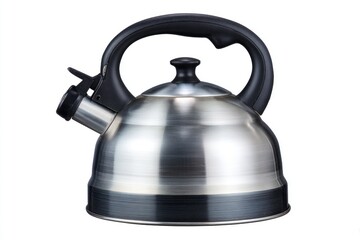Stainless steel kettle with black handle and accents