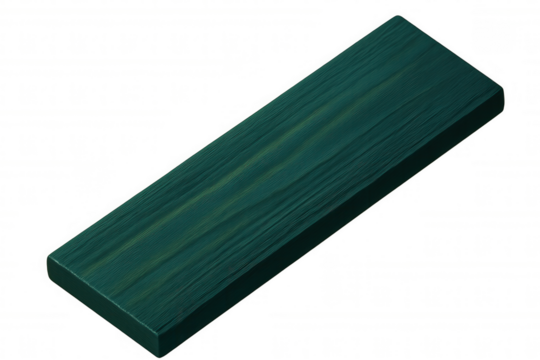 Green wooden plank viewed isometrically, providing rustic design element with transparent background for architectural rendering or creative projects