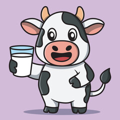 Cartoon Cow Holding Glass of Milk