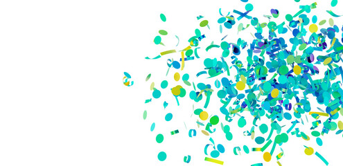Vibrant teal and yellow confetti falling on white. Perfect for party invitations, celebrations, and festive designs.