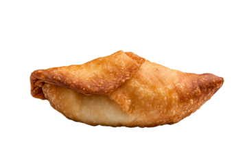 Delicious fried pastry, golden brown and crispy, with flaky crust on a white isolated background.