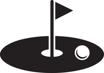 Golf course green with flag or flagstick and golf ball flat vector icon for sports apps and websites