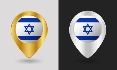 Gold and Silver Israel Flag Map Pin Icon