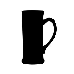 Black silhouette of a drinking mug with handle on a white background