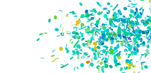 Festive teal and yellow confetti falling on white. Perfect for celebrations, parties, and joyous occasions.