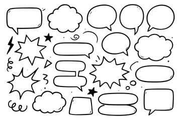 Obraz premium Hand drawn speech bubble collection with doodle style comic chat frames, Transparent Background