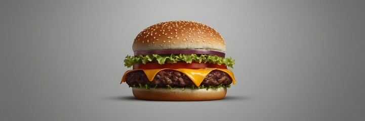 Juicy Cheeseburger Sandwich with Lettuce Tomato and Cheese on Sesame Seed Bun