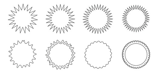 Fototapeta premium Abstract Sun Shapes Collection with Different Pointed and Wavy Outlines, Isolated Vector Illustration
