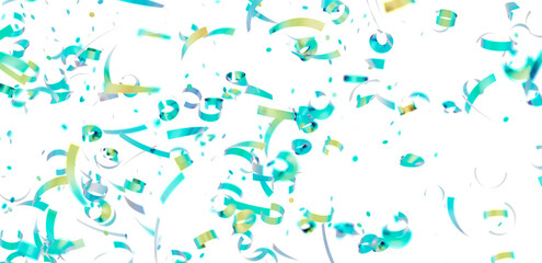 Festive background image of teal and gold confetti falling on white. Perfect for celebrations, parties, and events.