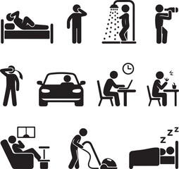 Man Daily Routine People Icon Sign Symbol Pictogram
