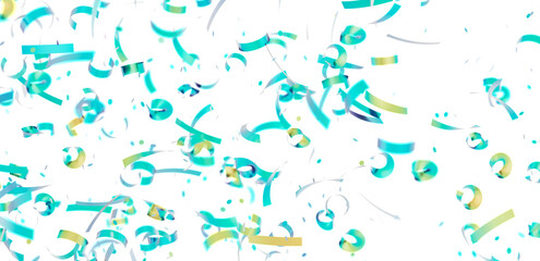 Bright teal and gold confetti falling on white background. Perfect for celebration, party, and festive designs.