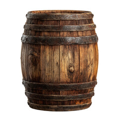 Obraz premium Rustic wooden barrel with metal bands isolated on transparent background