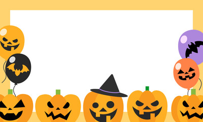 Spooky Pumpkin and Balloons Halloween Orange Frame Background for Autumn Wallpapers, Digital Backgrounds, Greeting Cards, Party Decor, Social Media, and Invitations